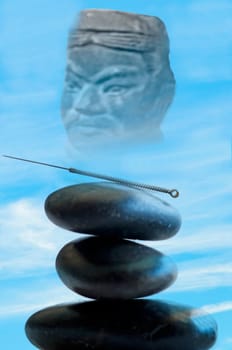 Acupuncture needle with clay soldier