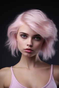 Attractive barbie style woman in pink clothes , pink pastel background, AI Generated