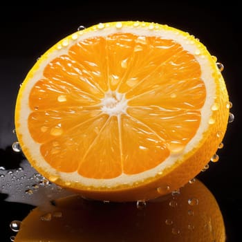 sliced flying orange isolated with splash on white background. cut orange in pieces isolated on white background. Levity fruit floating in the air. AI Generated