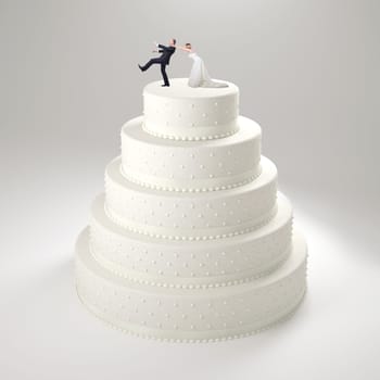 classic wedding cake with groom and bride