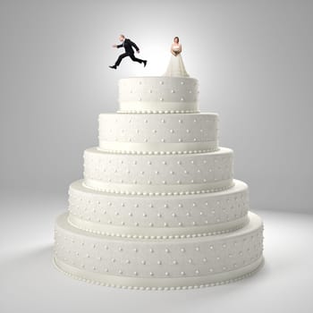 classic wedding cake with groom and bride