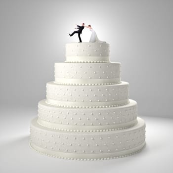 classic wedding cake with groom and bride