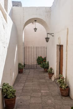 hall inside Santa Catalina monastery in the peruvian Andes at Arequipa Peru