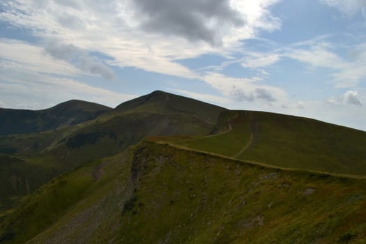 mountain, green, sky, cloud, footpath, eternity, nature, tranquil