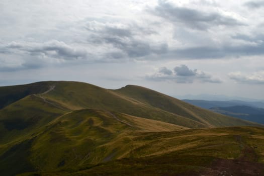 mountain, green, sky, cloud, footpath, eternity, nature, tranquil