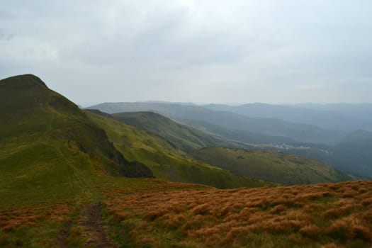 mountain, green, sky, cloud, footpath, eternity, nature, tranquil
