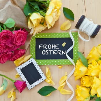 Colorful roses and small panels with free text space
