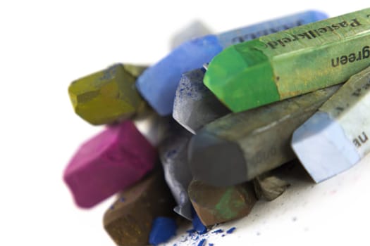 Pastel chalk pieces in different colors,used in a heap