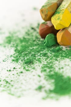 Pastel chalk pieces in different colors,used in a heap