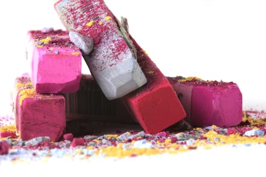 Pastel chalk pieces in different colors,used in a heap