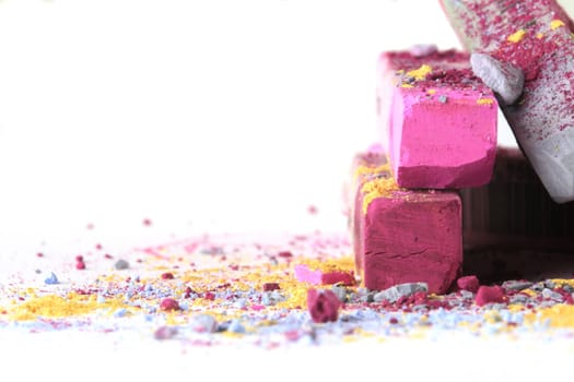 Pastel chalk pieces in different colors,used in a heap