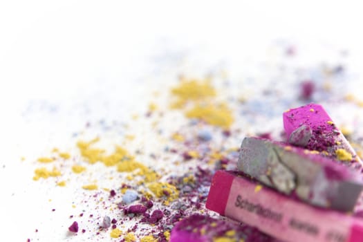Pastel chalk pieces in different colors,used in a heap