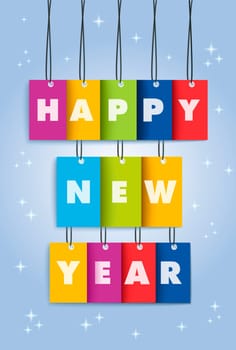 Happy new year 2014 colorful 3D hangtag greeting card illustration. EPS10 vector file with transparency layers.