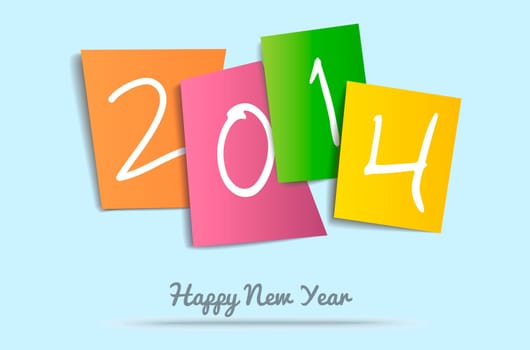 Happy new year 2014 holidays contemporary stiker note paper background. EPS10 vector file with transparency layers.