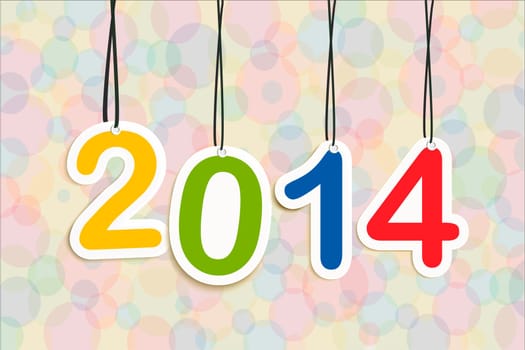 Colorful Happy new year 2014 numbers hanging greeting card illustration. EPS10 vector file with transparency layers.
