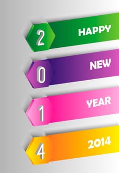 Happy new year 2014 holidays contemporary label greeting card background. EPS10 vector file with transparency layers.