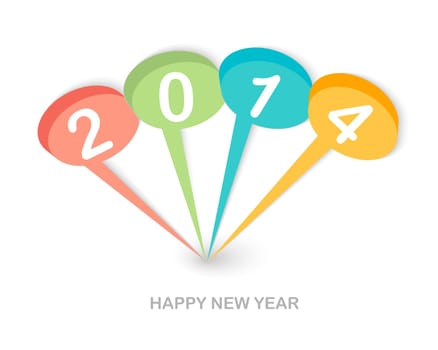 Happy new year 2014 social media talk bubbles greeting card background. EPS10 vector file with transparency layers.