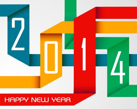 Happy new year 2014 holidays colorful origami greeting card background. EPS10 vector file with transparency layers.