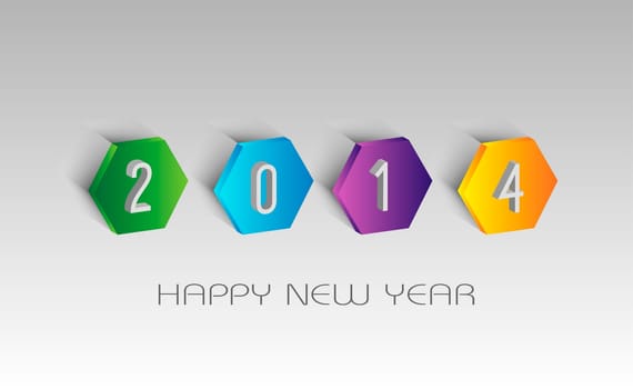 Happy new year 2014 holidays contemporary 3D greeting card illustration. EPS10 vector file with transparency layers.