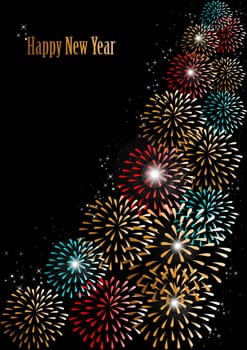 Happy new year 2014 holidays fireworks greeting card background. EPS10 illustration organized in layers for easy editing.