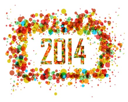 New year 2014 celebration circle colors splash greeting card design. EPS10 vector file with transparency layers.