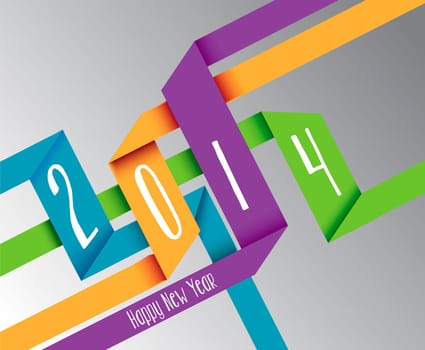 Happy new year 2014 3D colors ribbon postcard background. EPS10 vector file with transparency layers.