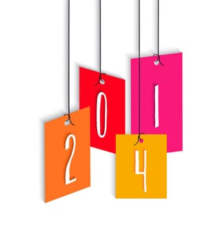 Happy new year 2014 holidays hangtag colors greeting card design background. EPS10 vector file with transparency layers.