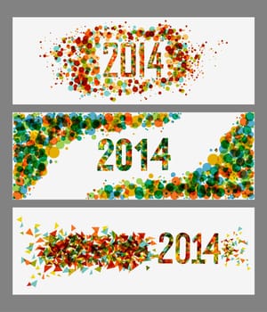 Happy new year 2014 holidays contemporary colors banner design background. EPS10 vector file with transparency layers.