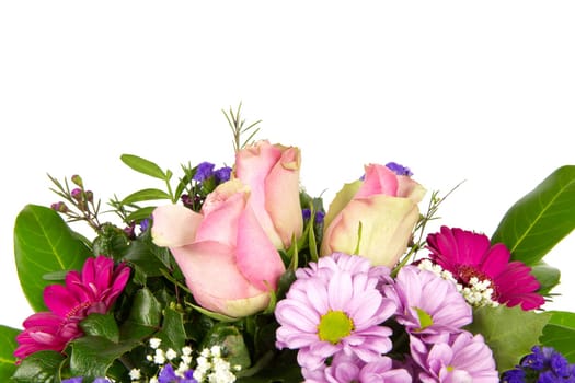 A bouquet of roses,gerberas,statize and laurel