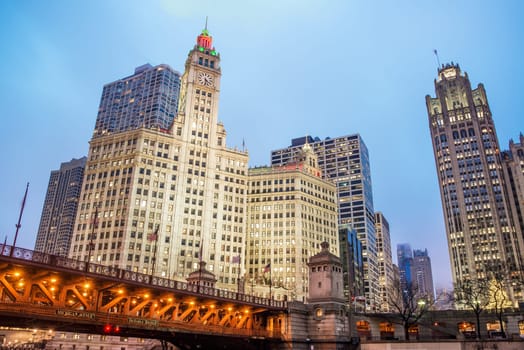 View of downtown Chicago in the area around Michigan Avenue