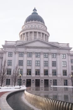 A fountain runs 24/7 on the grounds of Utah's State Capital