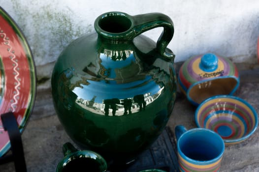 Colorful ceramic spanish jars and bowls