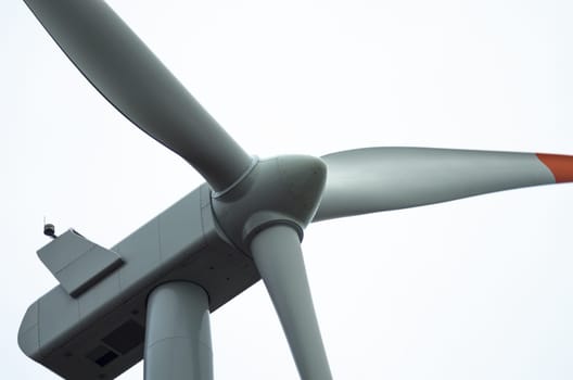 Detail of the top of a wind turbine located on the hills of Tuscany near Riparbella