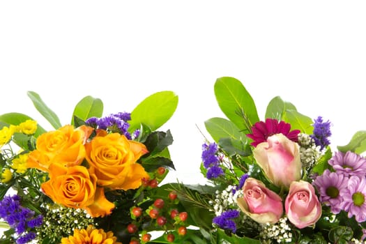 Two bouquets of roses,gerberas,statizes,gypsophila and laurel