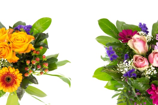 Two bouquets of roses,gerberas,statizes,gypsophila and laurel