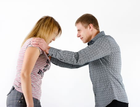 young woman fighting with a man. family quarrel