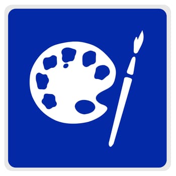 Road sign - artist palette, white on blue
