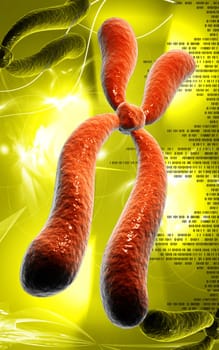 Digital illustration of chromosome in colour background