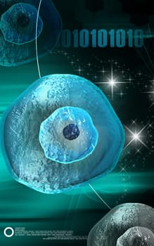 Digital illustration of ovum cell in colour background