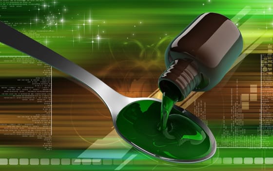 Digital illustration of medicine with spoon in colour background
