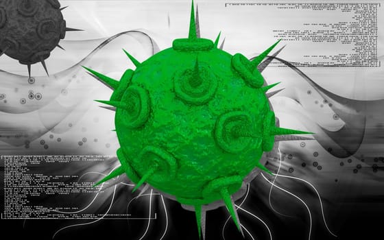 Digital illustration of HIV Virus in colour background
