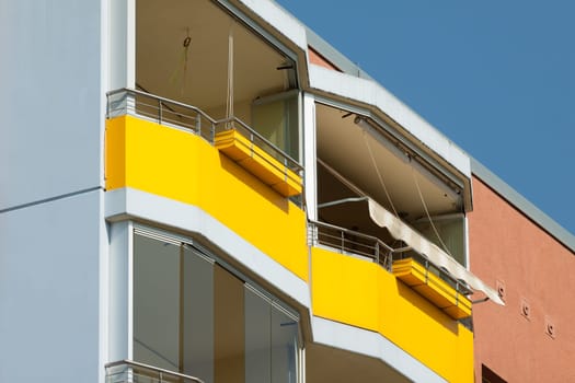 Yellow balconies on prefabricated buildings in Potsdam