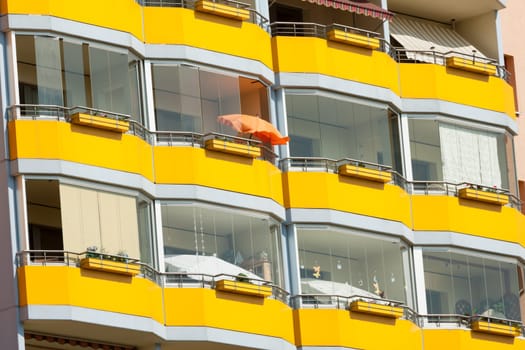 Yellow balconies on prefabricated buildings in Potsdam