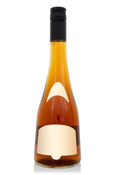 Glass brandy (bourbon, whiskey, cognac) bottle with screw cap, isolated on white background.