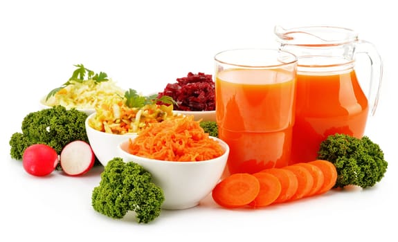 Composition with four vegetable salad bowls