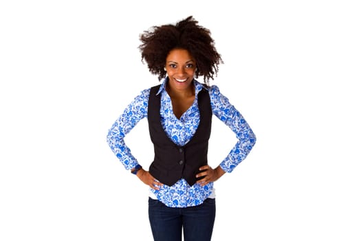 Attractive Afroameriakner - exposed on white background