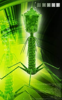 Digital illustration of Bacteria phage in colour background