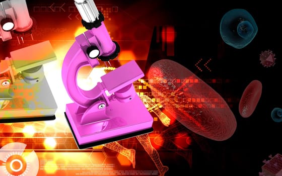 Digital illustration of microscope in colour background