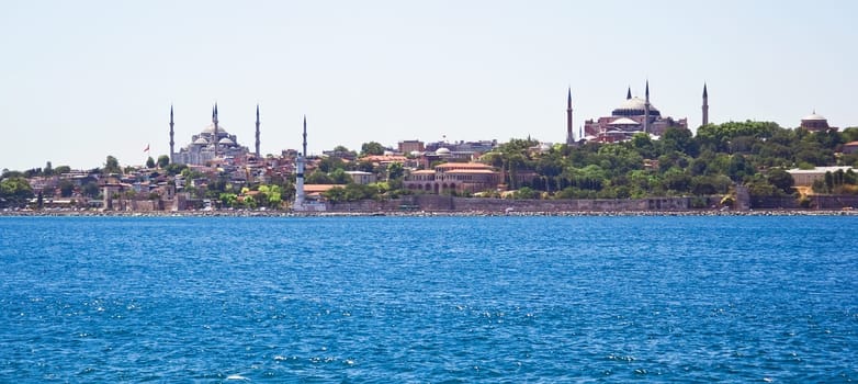 Panoramic view of Istanbul Sultanahmet district with famous Mosques