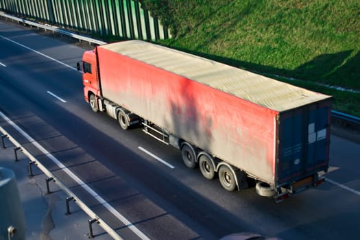 Red truck on a highway